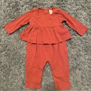 Kate Quinn Long Sleeve Ruffle Jumpsuit | Rust | Melange Rib | Size 12-18m